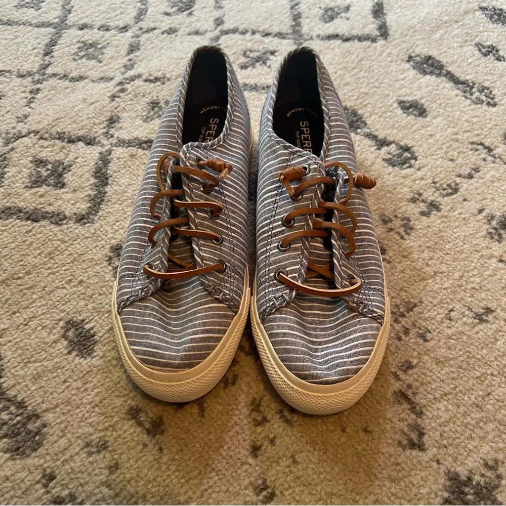 Sperry Blue and White Striped Sneakers